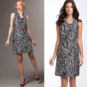 Kate Spade ruffle collar, black and white zebra-like Silk Blend Dress, 4